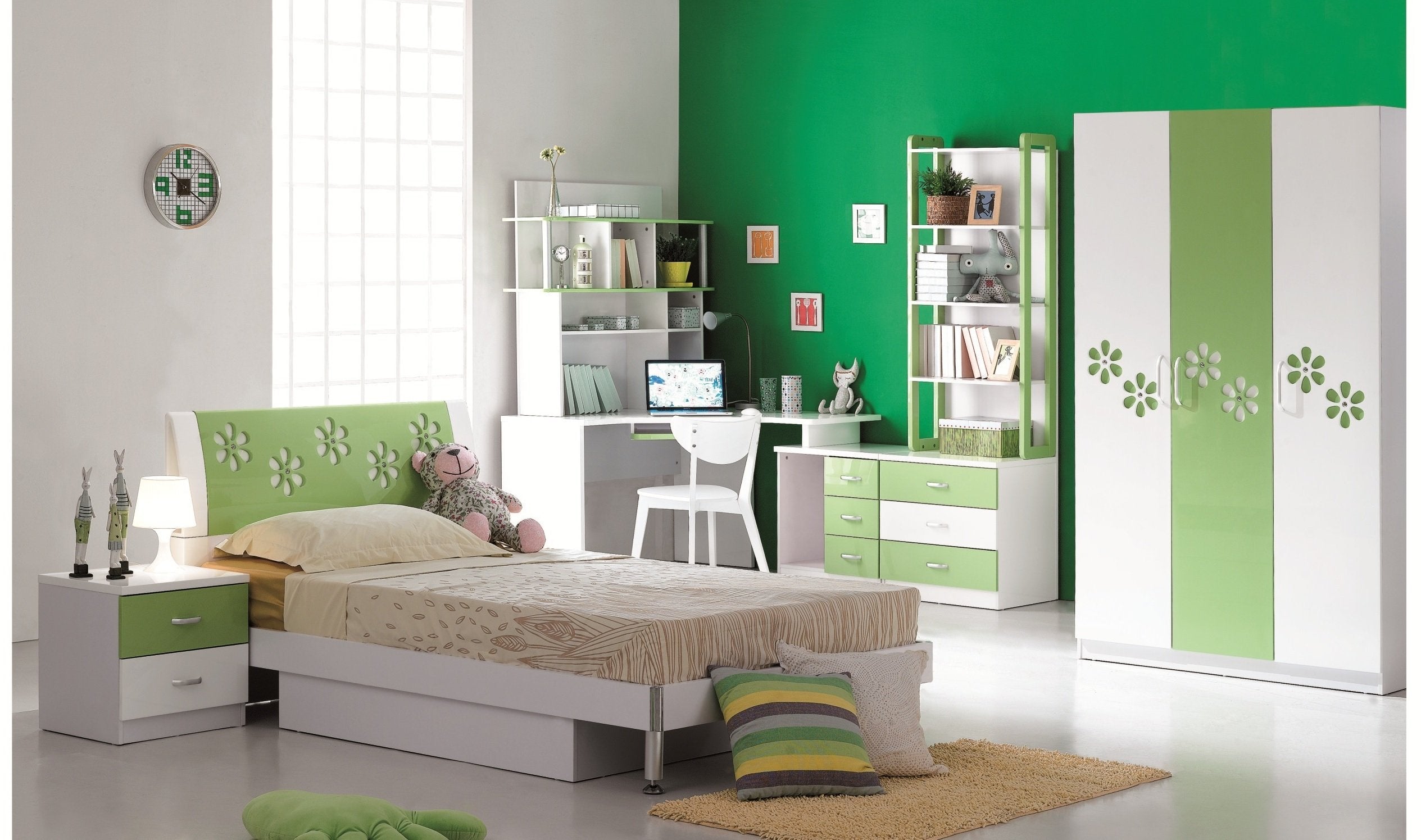 Verde Green and White Glossy 3Door Wardrobe