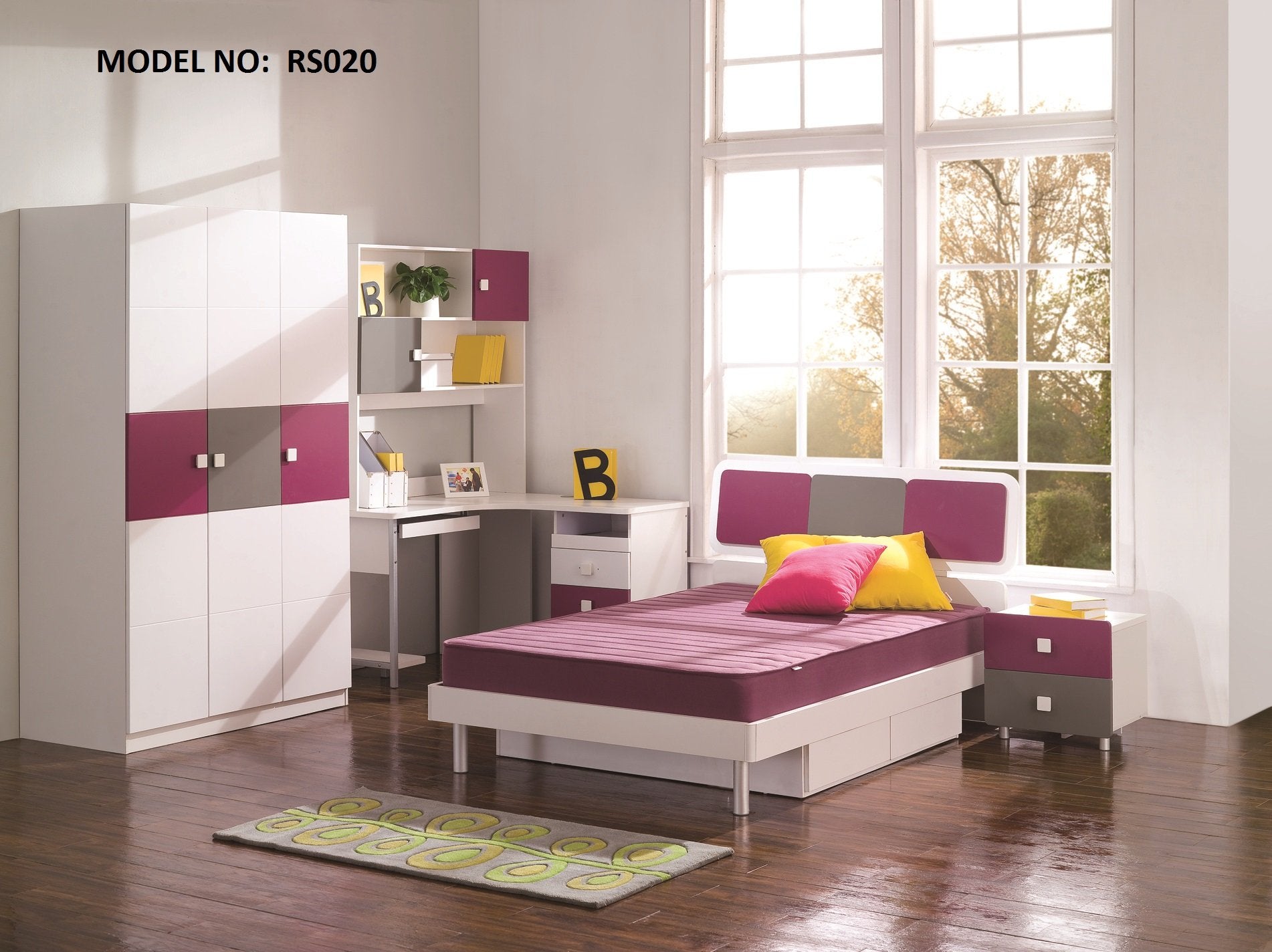 Magic Magenta Grey and White Children Bedroom Set